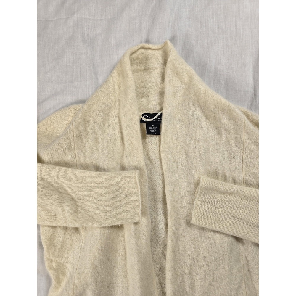 C By Bloomingdale's Cardigan Sweater Womens XS White 100% Cashmere Open Front